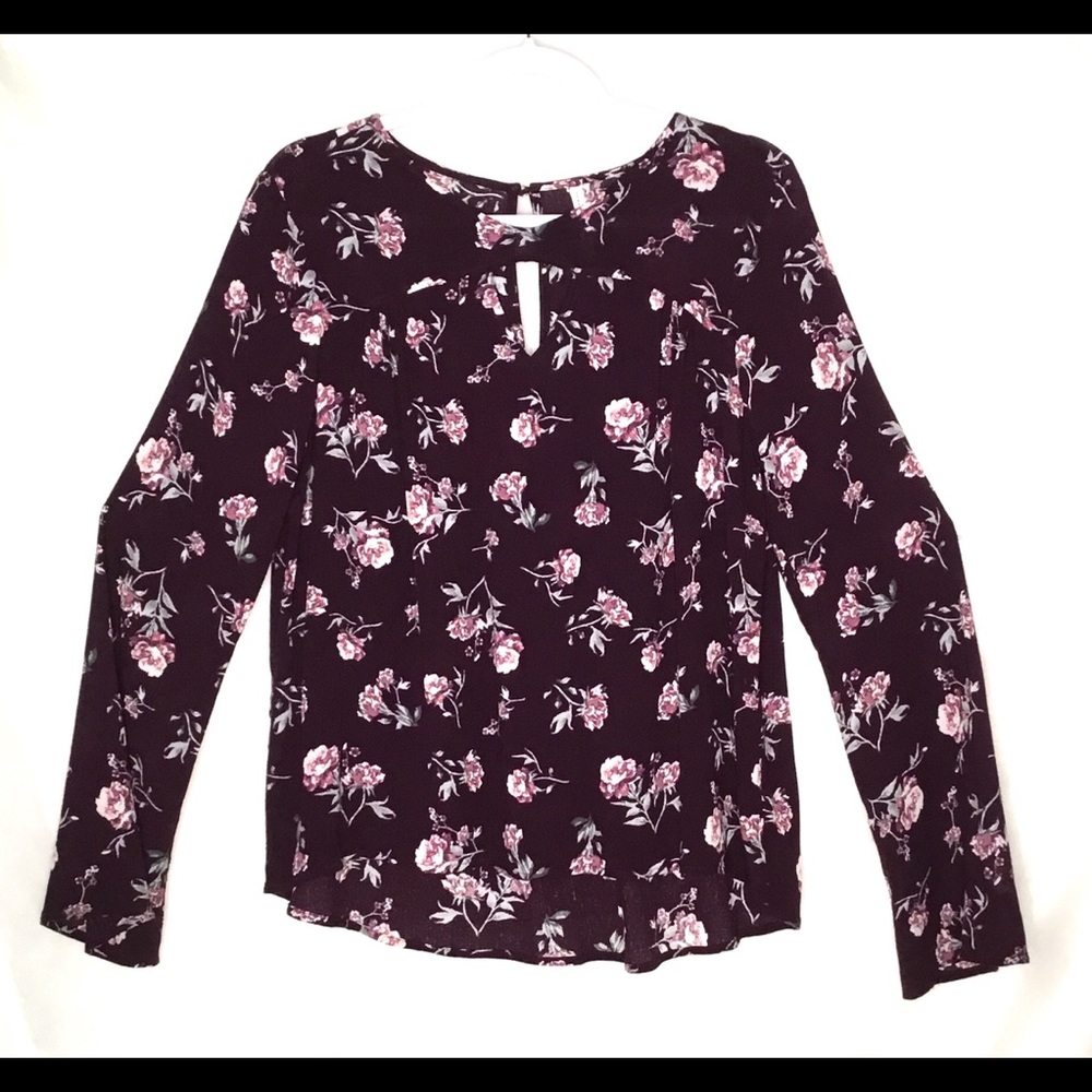 💎Greyson Threads Womens Maroon Floral Long Sleeve Tunic Size Medium